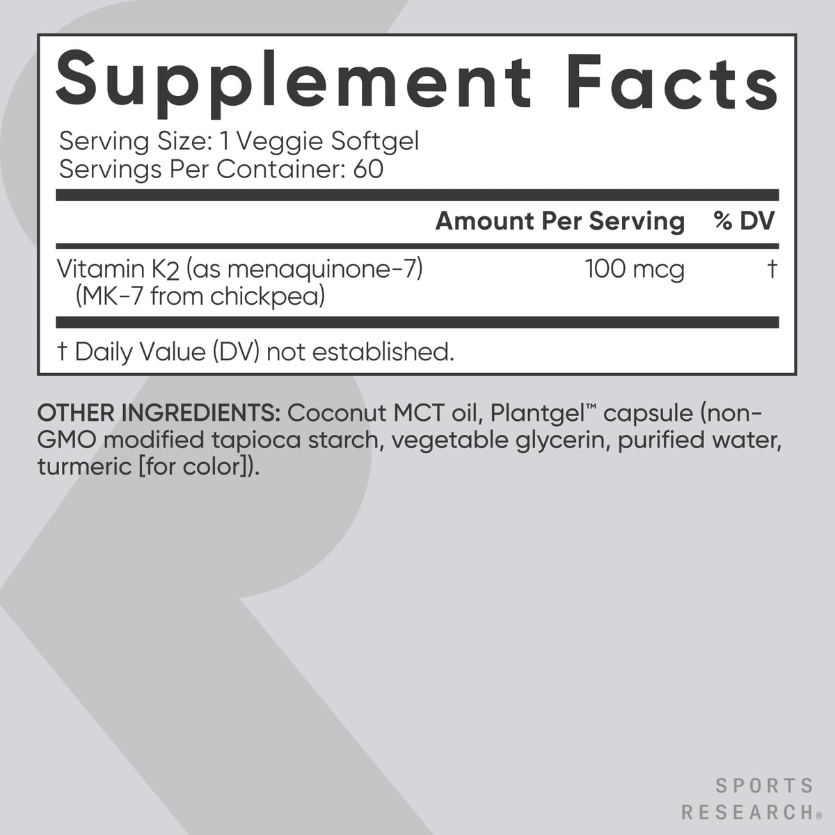 Close up look of the allergen free soy free plantgel softgels containing Vitamin K2 from chickpeas.
