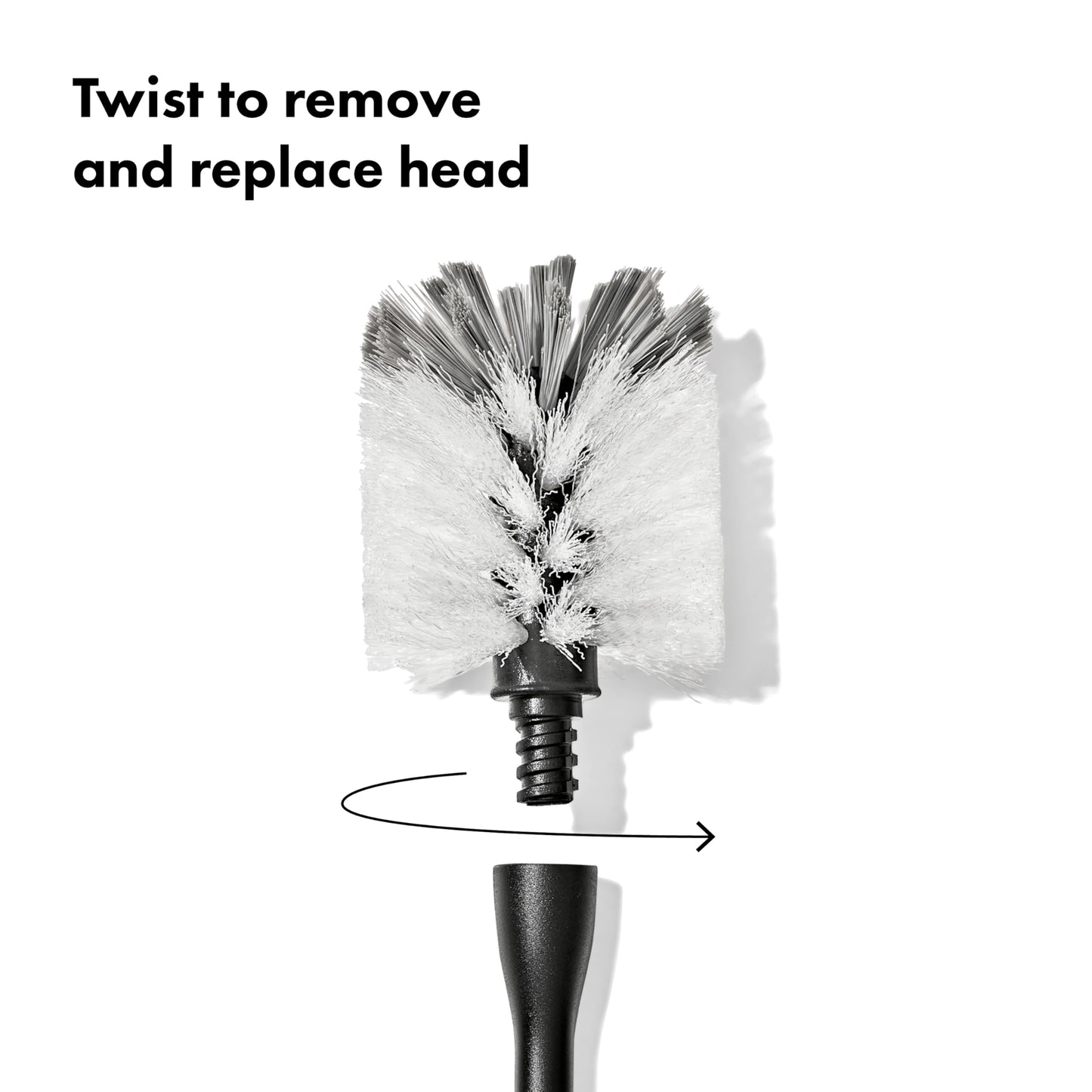 Close up of OXO Steel Bottle Brush dual-function bristles