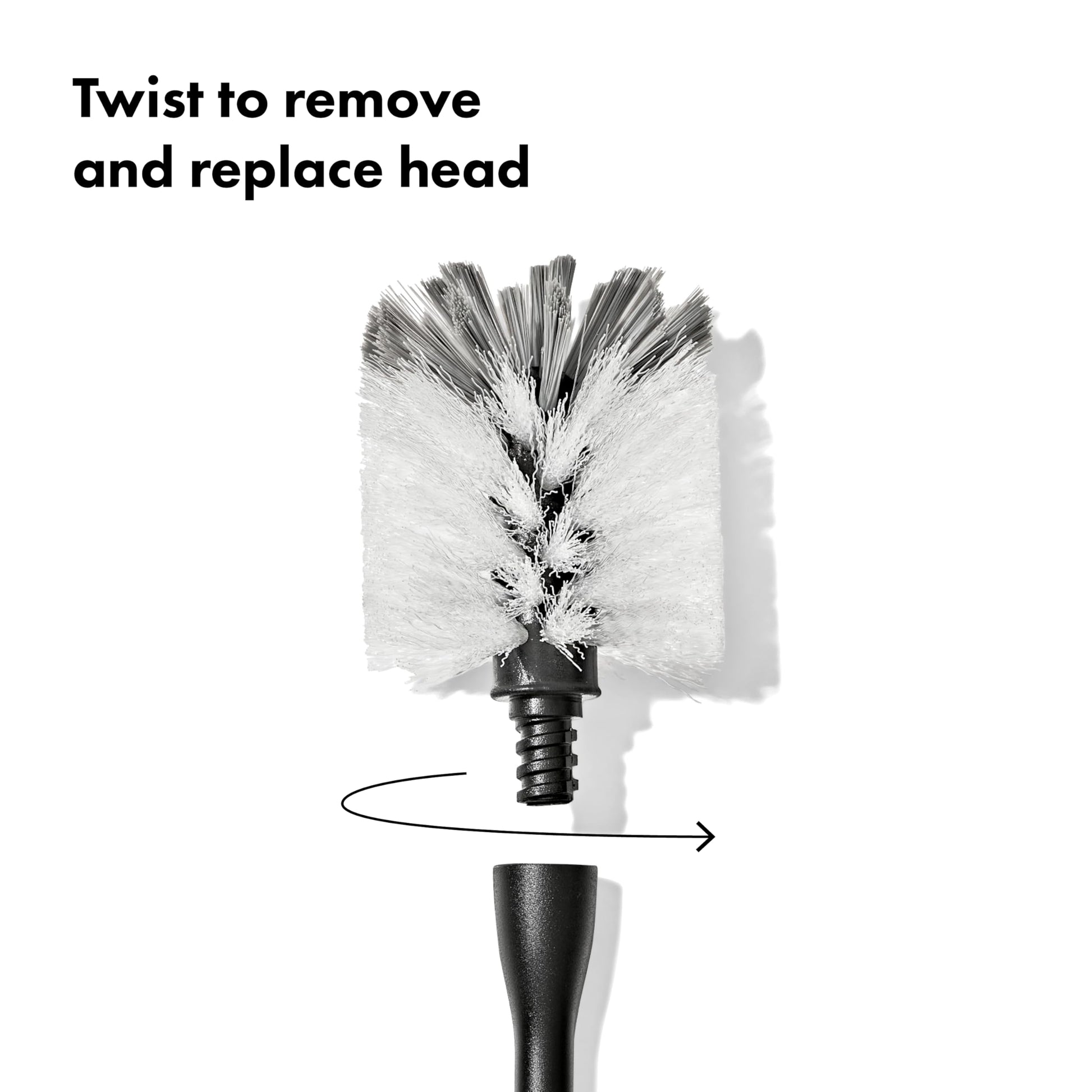 Close up of OXO Steel Bottle Brush dual-function bristles
