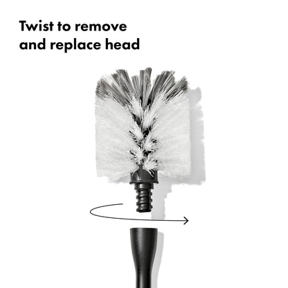 Close up of OXO Steel Bottle Brush dual-function bristles