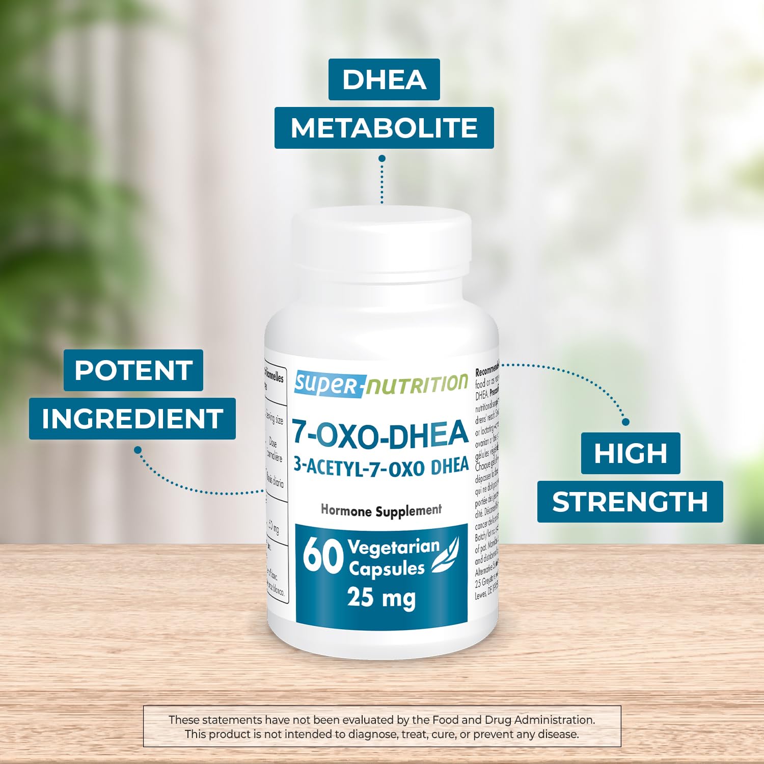 Supersmart 7-Keto DHEA supplement nutrition facts panel detail view demonstrating clean allergen-free active ingredients.