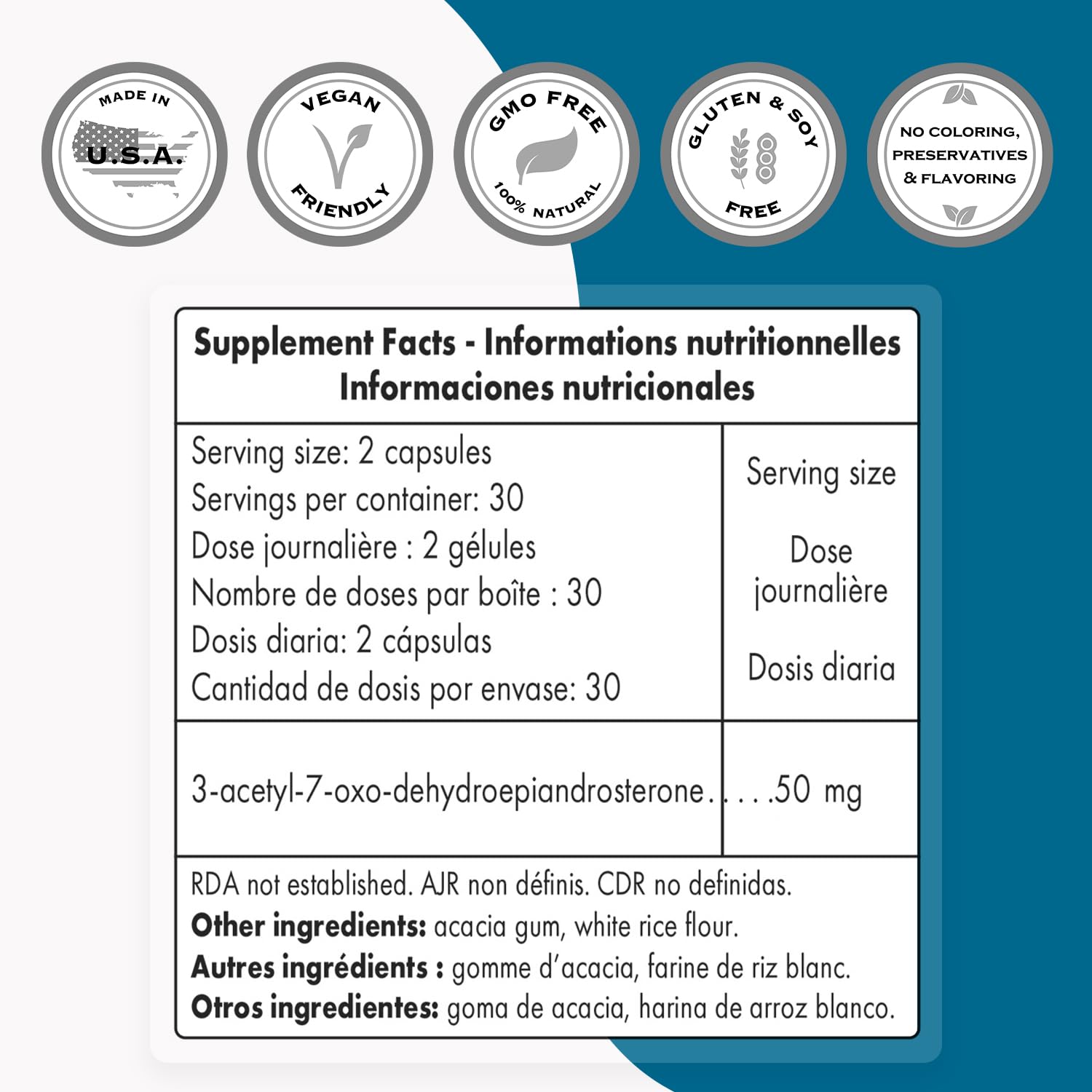 Supersmart advanced metabolite 25mg capsules displayed alongside natural acacia gum ingredients on minimalist backdrop.