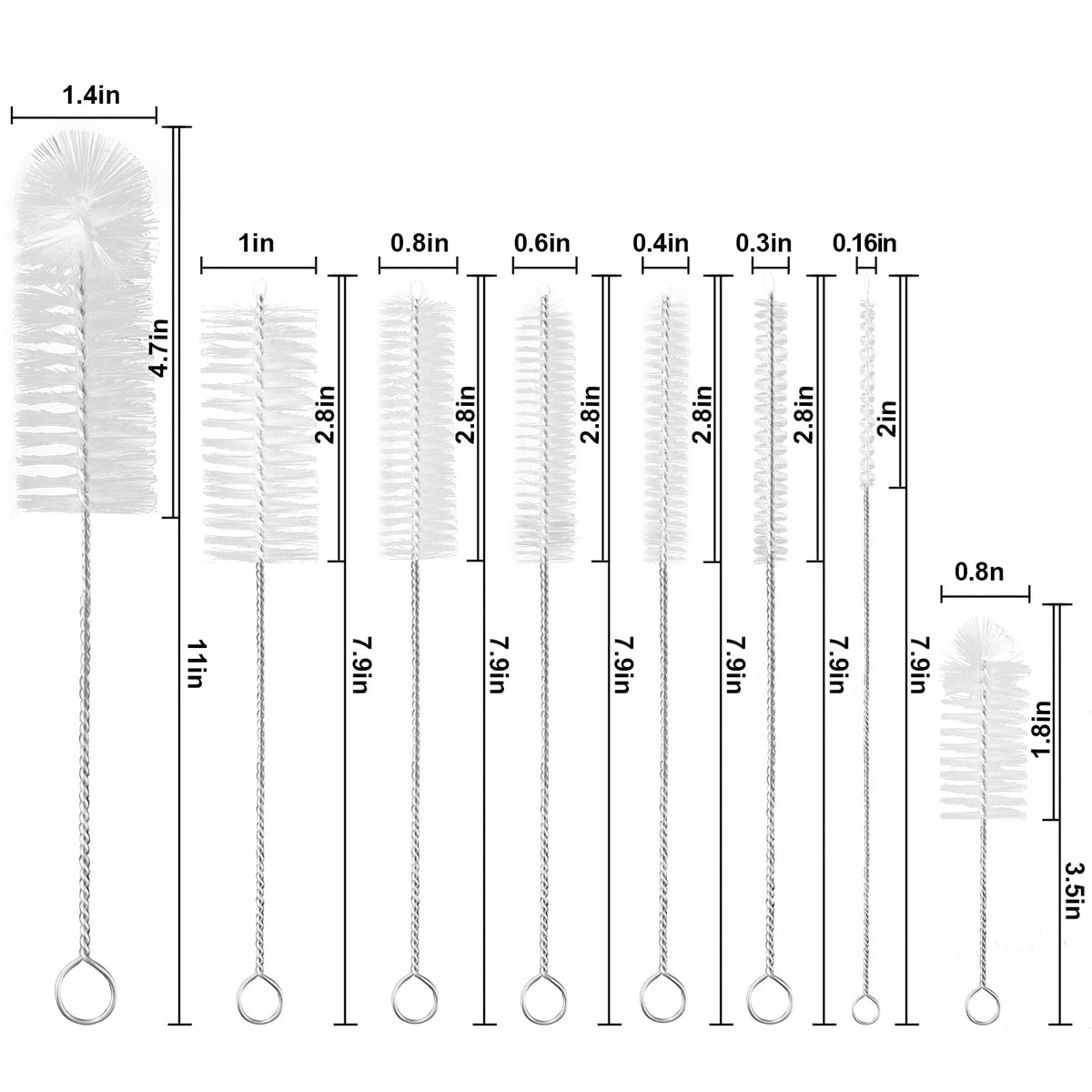 Close up of Yolaist nylon bottle cleaning brush bristles