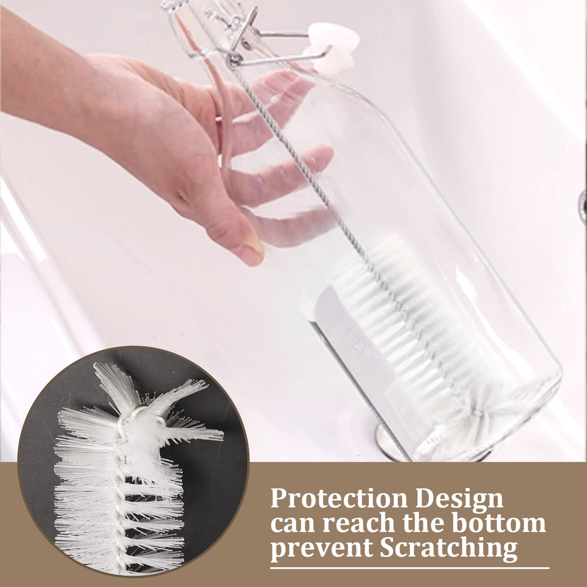 Flexible stainless steel handle detail for deep cleaning