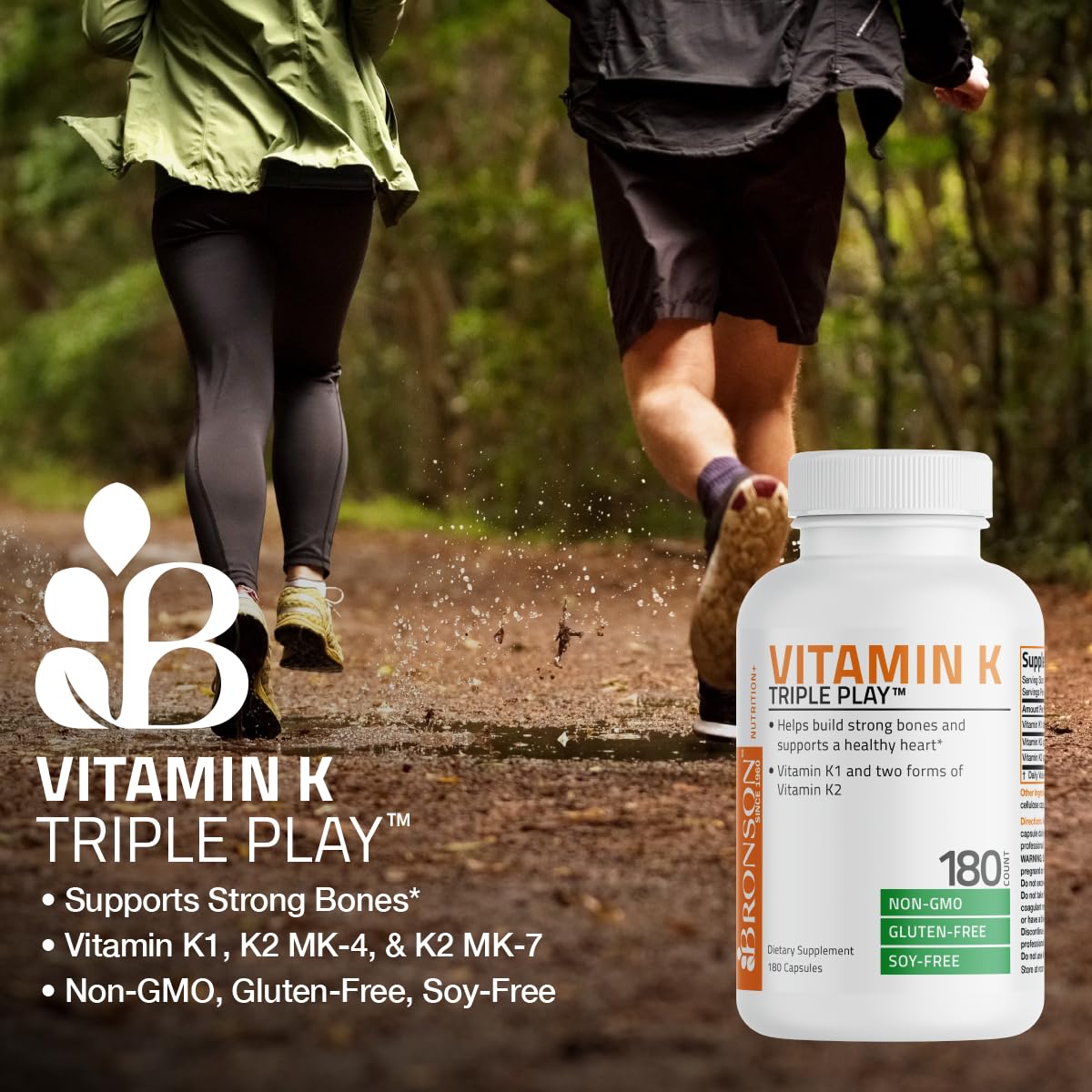 Bronson bone and cardiovascular health supplement showing premium nutritional facts panel