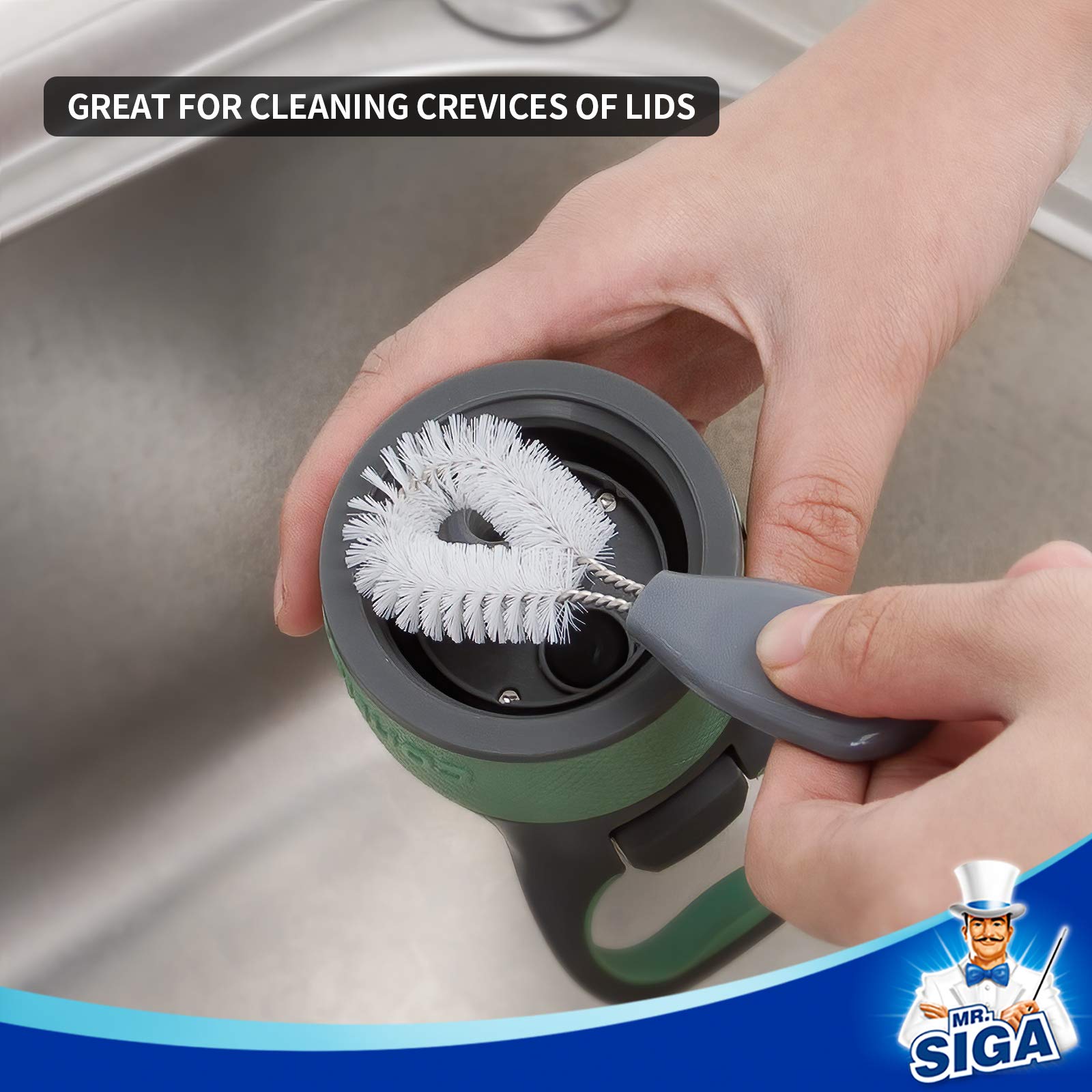 Straw brush being used to clean a reusable silicone straw