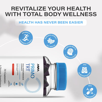 Vitaluxa brand Primo TRT wellness supplement bottle for premium male vitality support