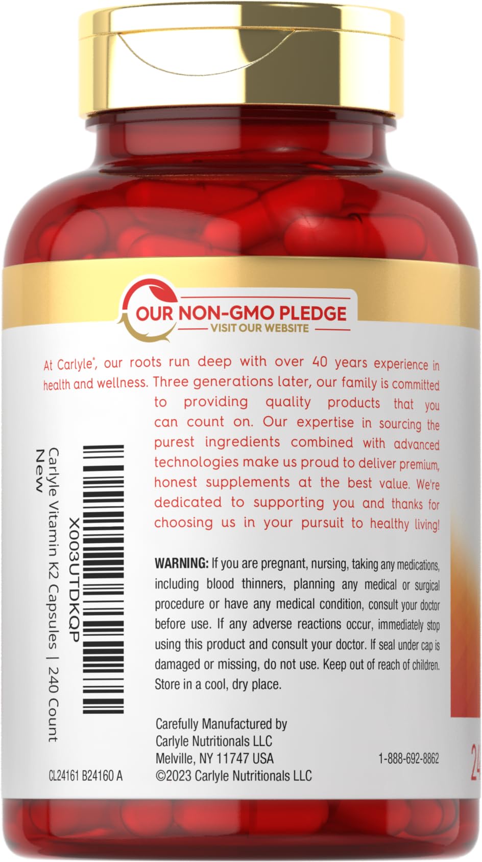 Imported USA health supplements including Carlyle quick release vitamin k capsules for cardiovascular care