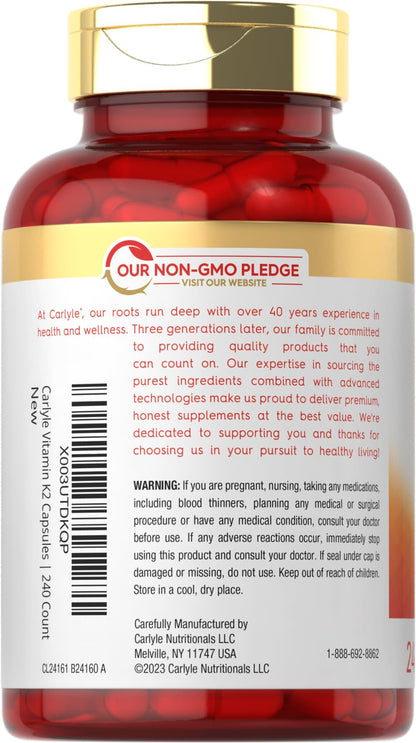 Imported USA health supplements including Carlyle quick release vitamin k capsules for cardiovascular care