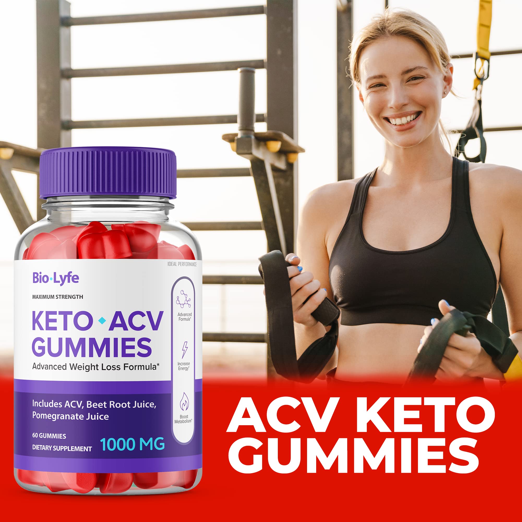 Biolyfe Keto ACV maximum strength 60 gummies bottle showing clean ingredient details and supplement facts.