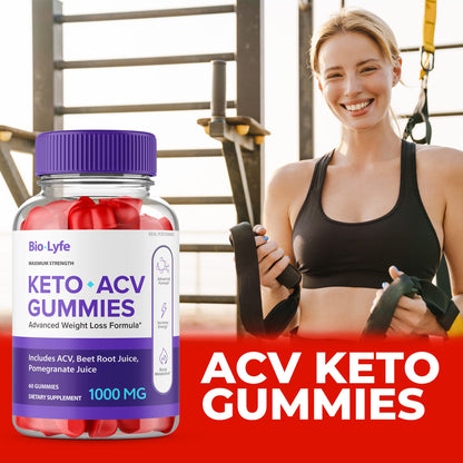 Biolyfe Keto ACV maximum strength 60 gummies bottle showing clean ingredient details and supplement facts.