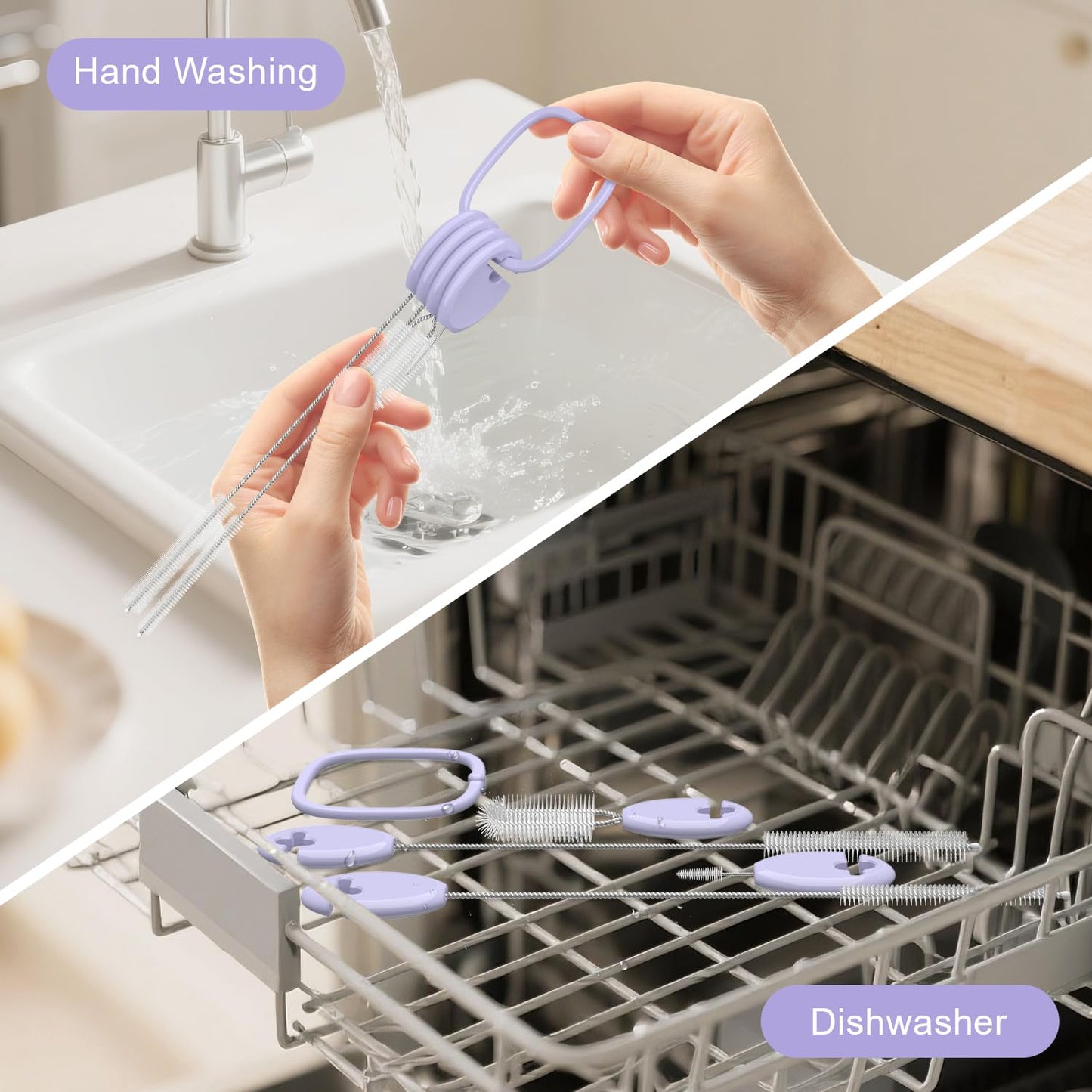 Yotime purple brush set drying on kitchen countertop