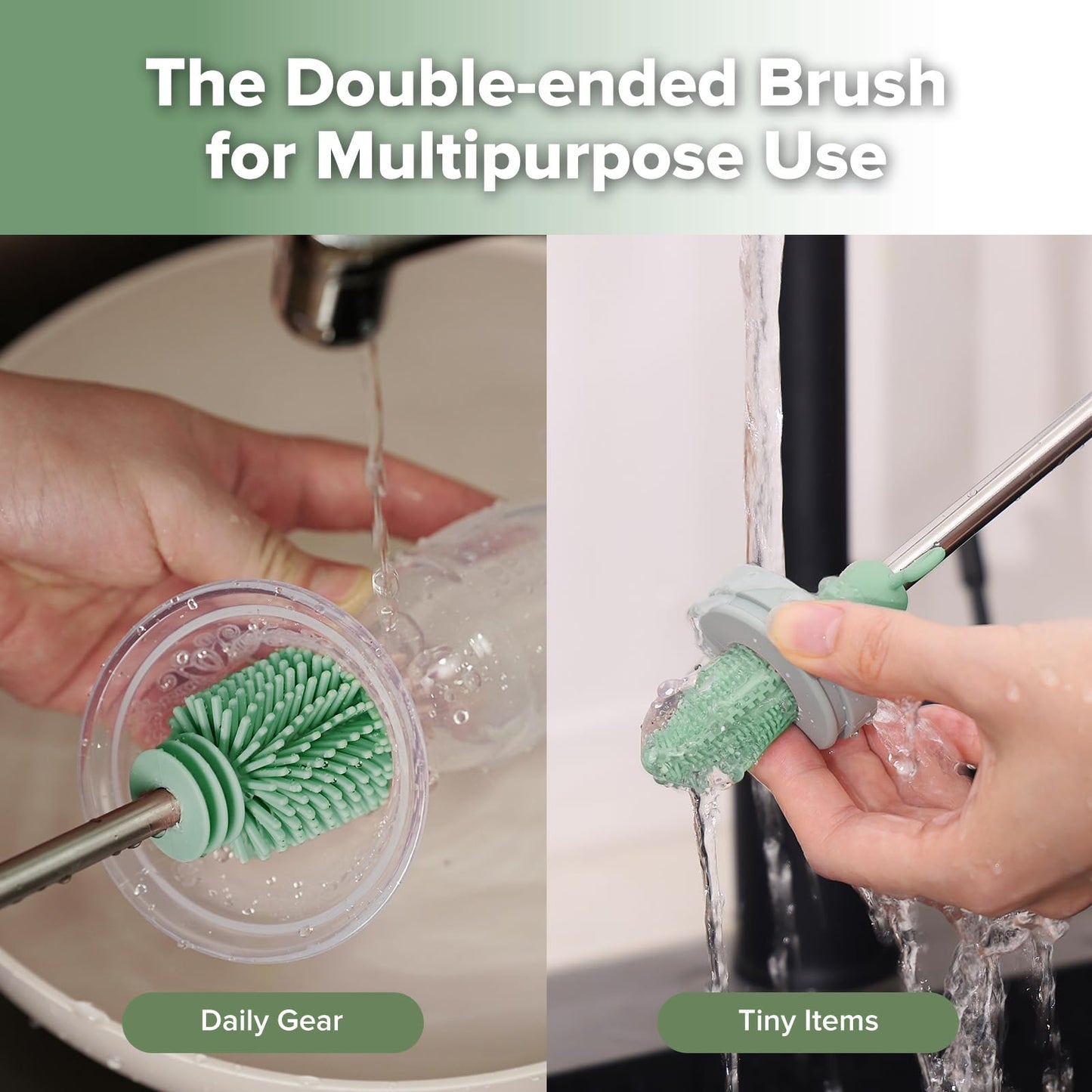 Close up of soft silicone bristles on Haakaa cleaning brush