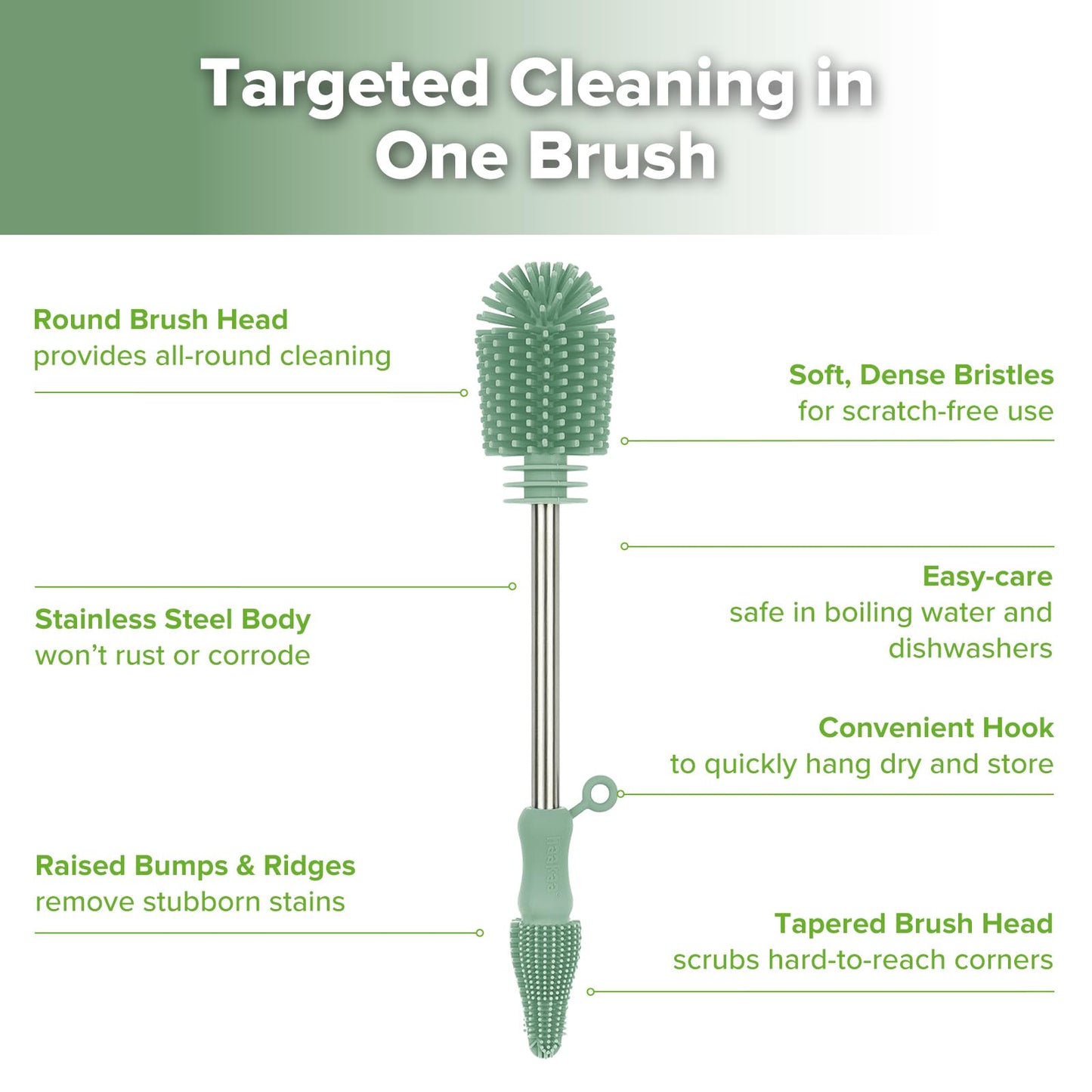 Stainless steel handle of Haakaa silicone cleaning brush