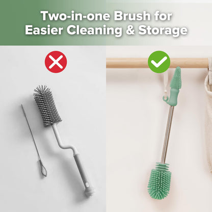 Side view of Haakaa pea green silicone cleaning brush