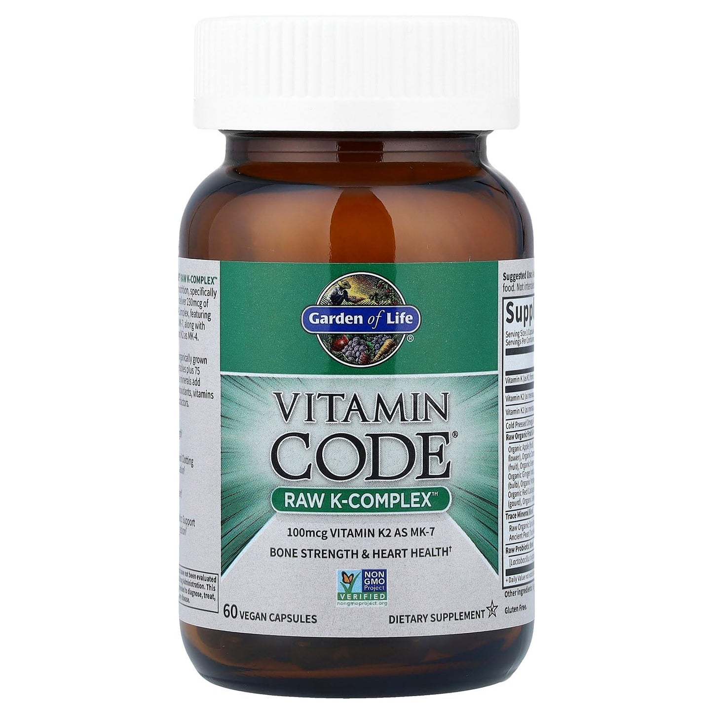 Garden Of Life Vitamin K2 and K1 supplement packaging showcasing the 60 vegan capsules count