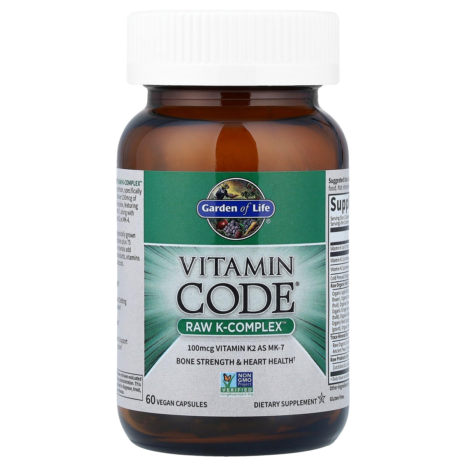 Garden Of Life Vitamin K2 and K1 supplement packaging showcasing the 60 vegan capsules count