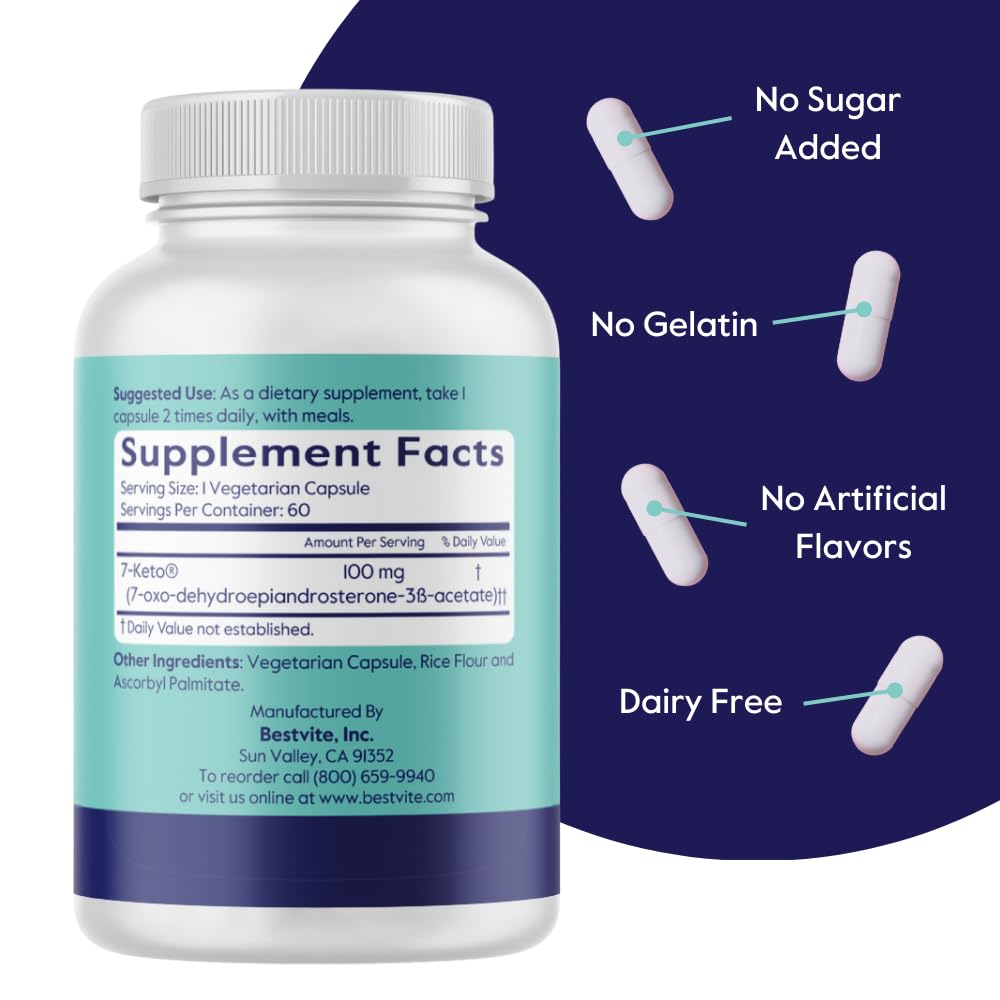 Bestvite 7 Keto DHEA stearate free capsules displaying dietary supplement details