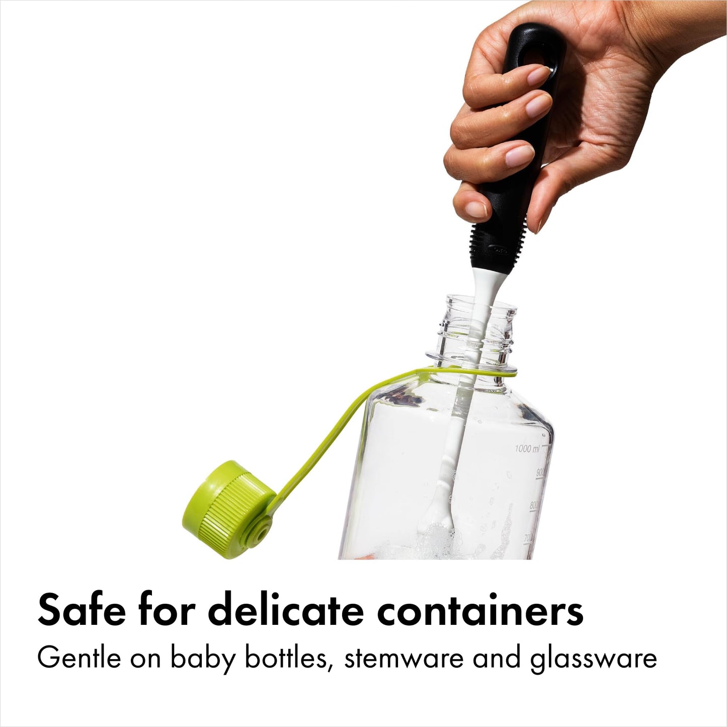 Side profile of OXO Good Grips bottle cleaning brush