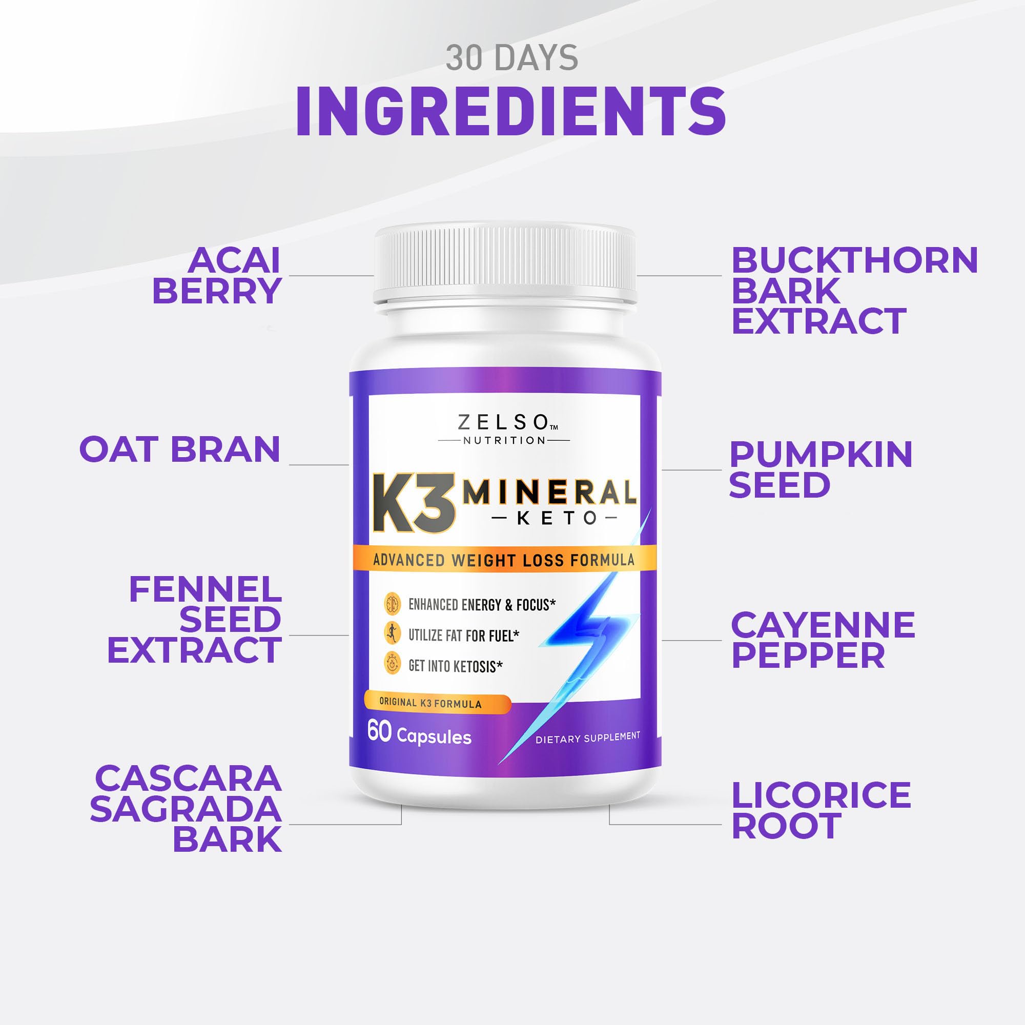 Zelso K3 Mineral Weight Loss Pills three bottle pack supplement supply