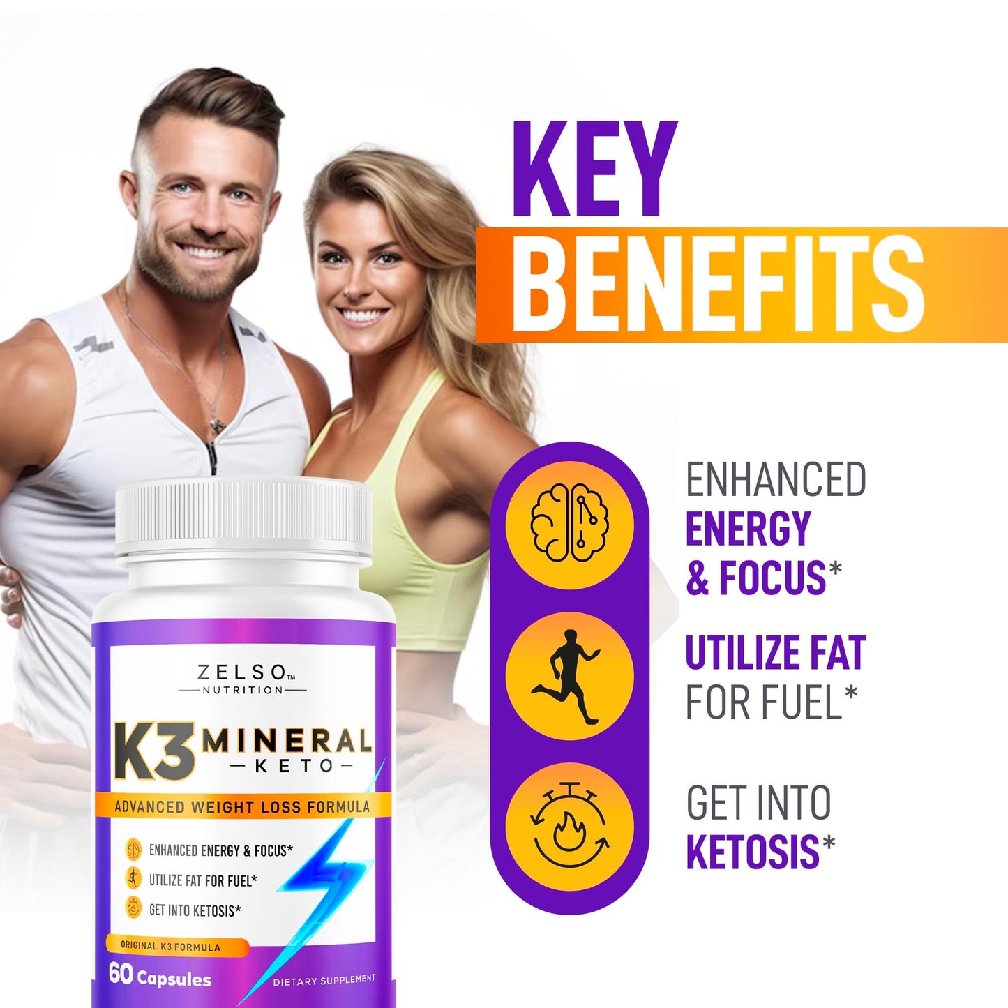 Zelso K3 advanced ketosis supplement nutritional facts label close up