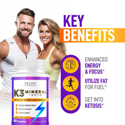Zelso K3 advanced ketosis supplement nutritional facts label close up