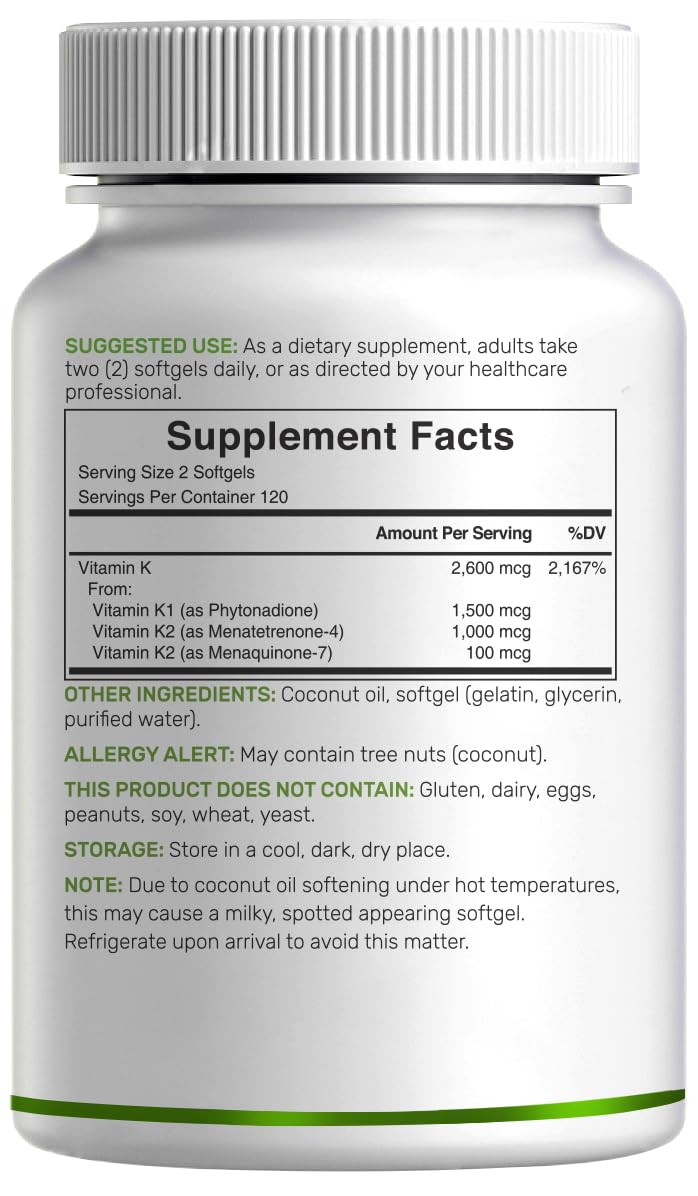 Deal Supplement high potency Vitamin K1 and K2 complex bottle showing quality assurance details
