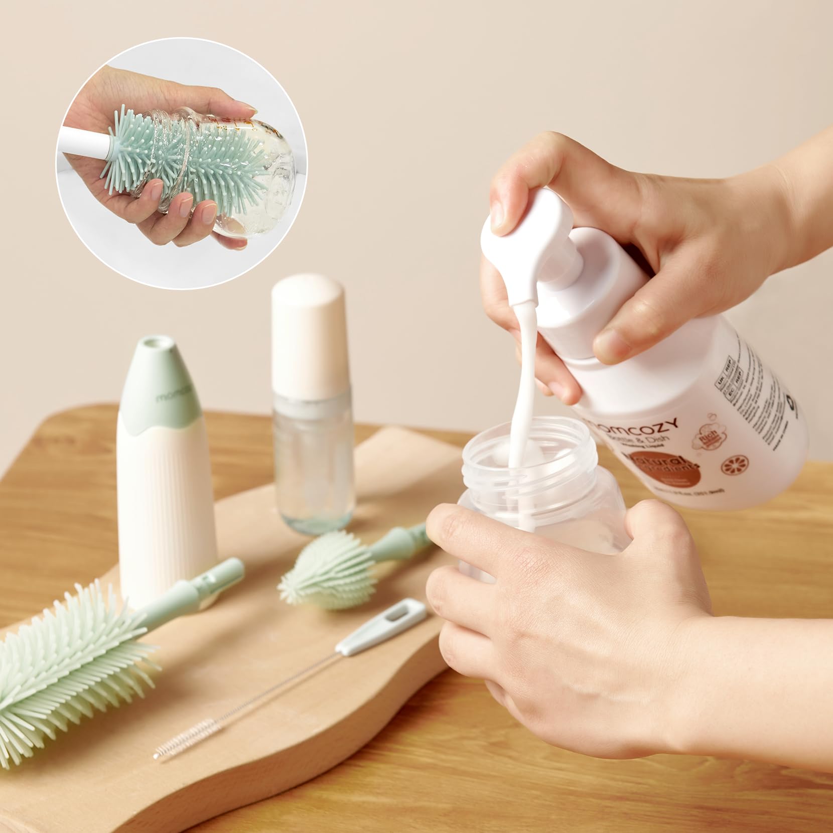 Close up of Momcozy bottle cleaner ingredient label