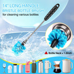Close up of 15 inch long handle bottle cleaning brush