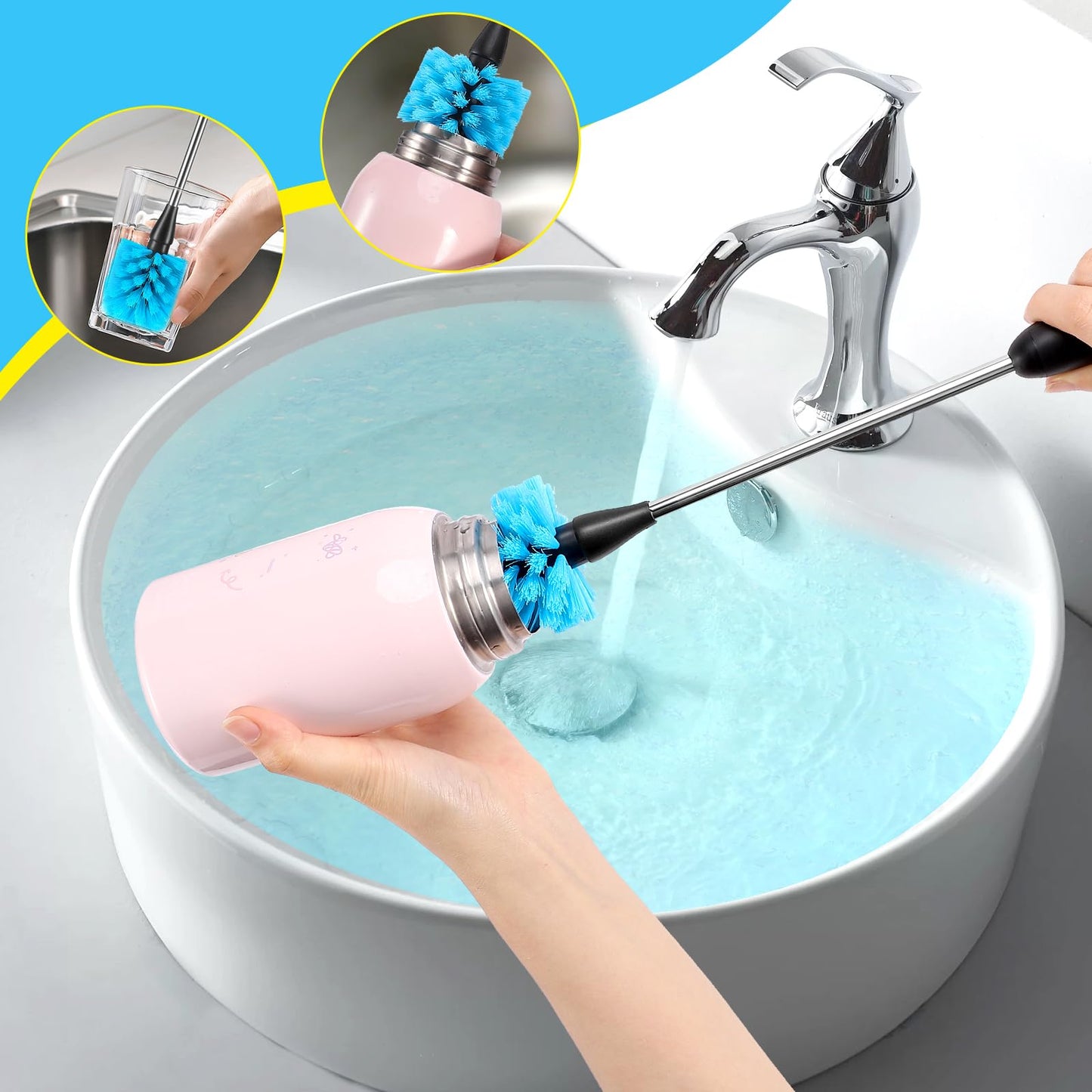 AnDock brush set cleaning a sport water bottle