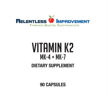 Side view of Relentless Improvement bone and arterial health supplement bottle