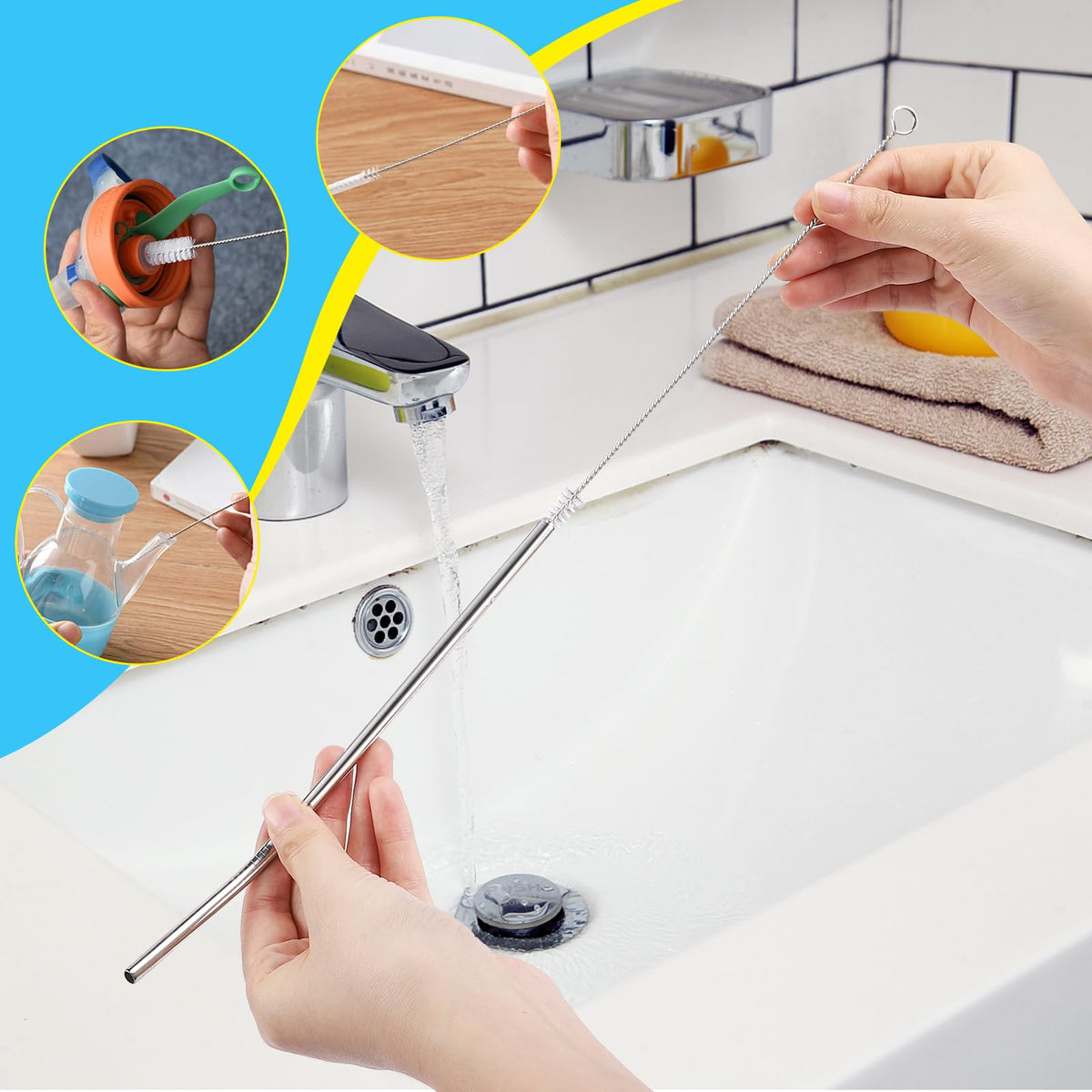 Hanging hole feature on AnDock bottle cleaning brushes