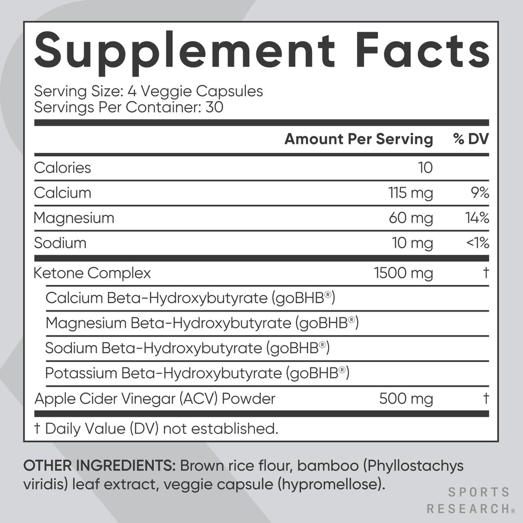 Sports Research bottle highlighting goBHB ketones and apple cider vinegar