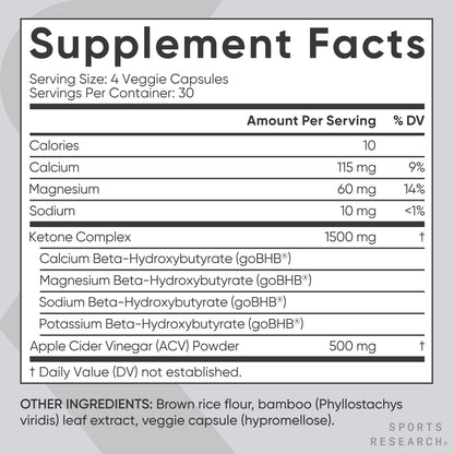 Sports Research Keto Plus capsules displaying the 120 count veggie capsules premium container design.