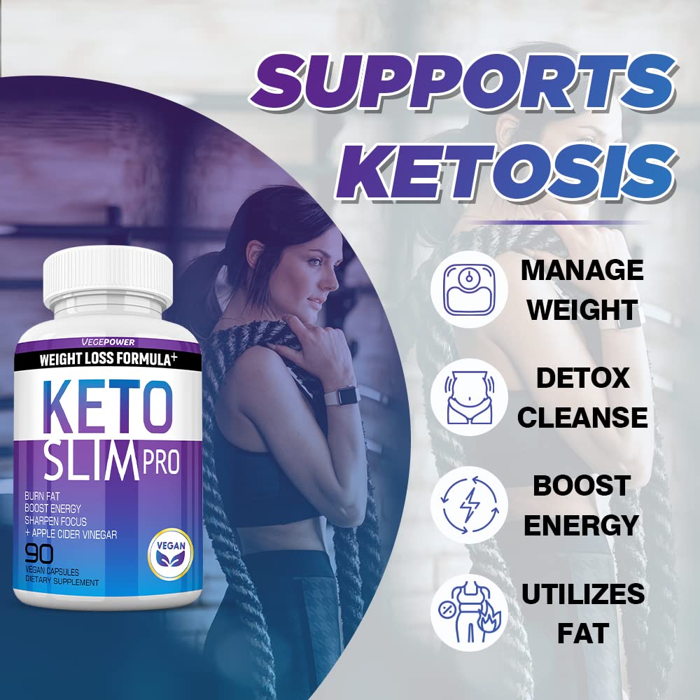Vegepower Keto Slim Pro dietary supplement side view highlighting the premium goBHB complex