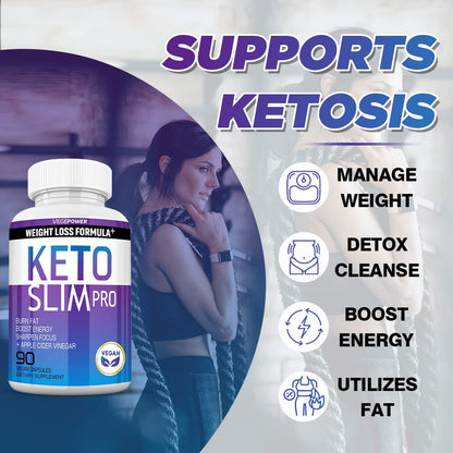 Vegepower Keto Slim Pro dietary supplement side view highlighting the premium goBHB complex