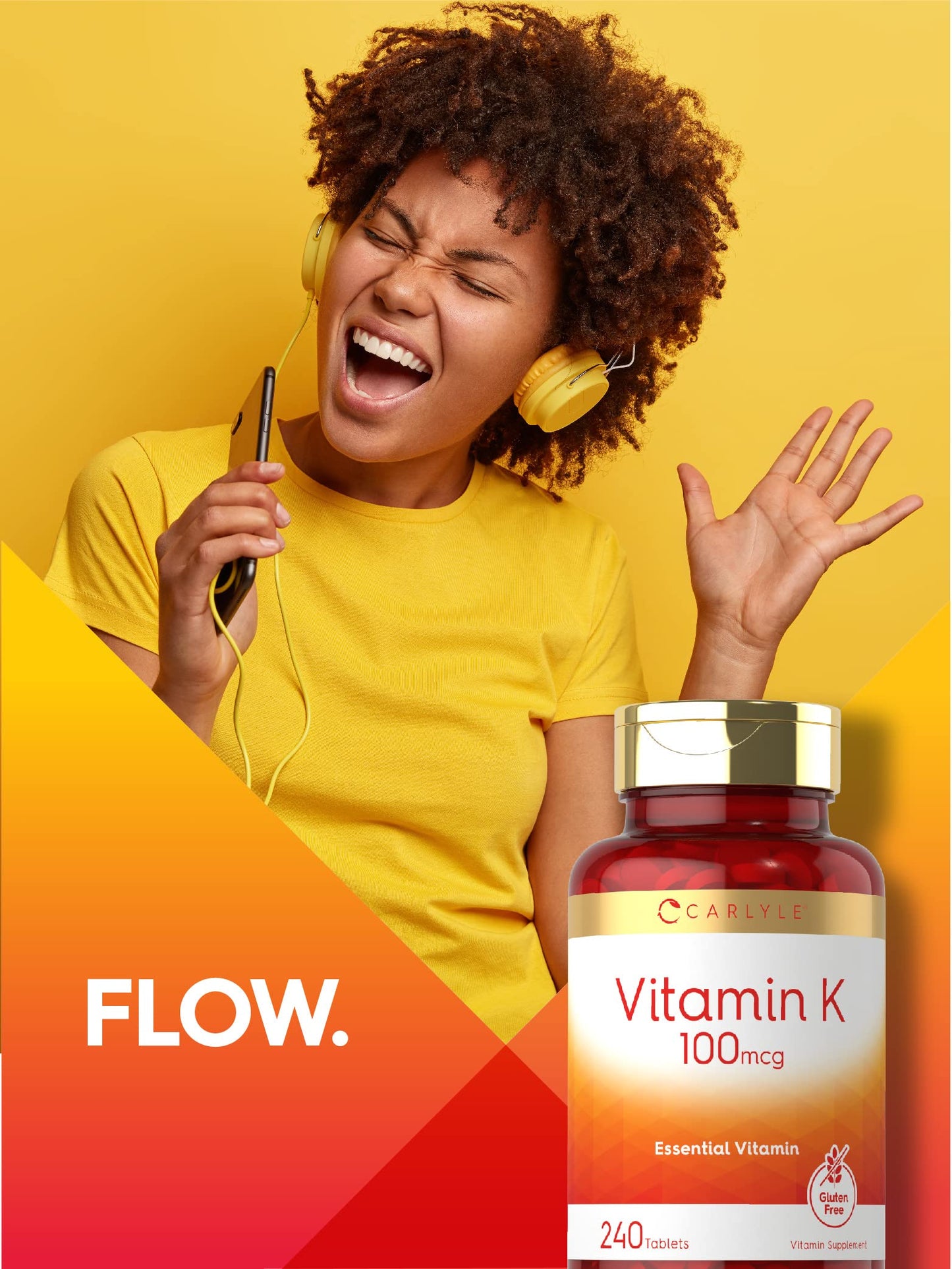 Carlyle Vitamin K dietary supplement bottle placed on a clean background