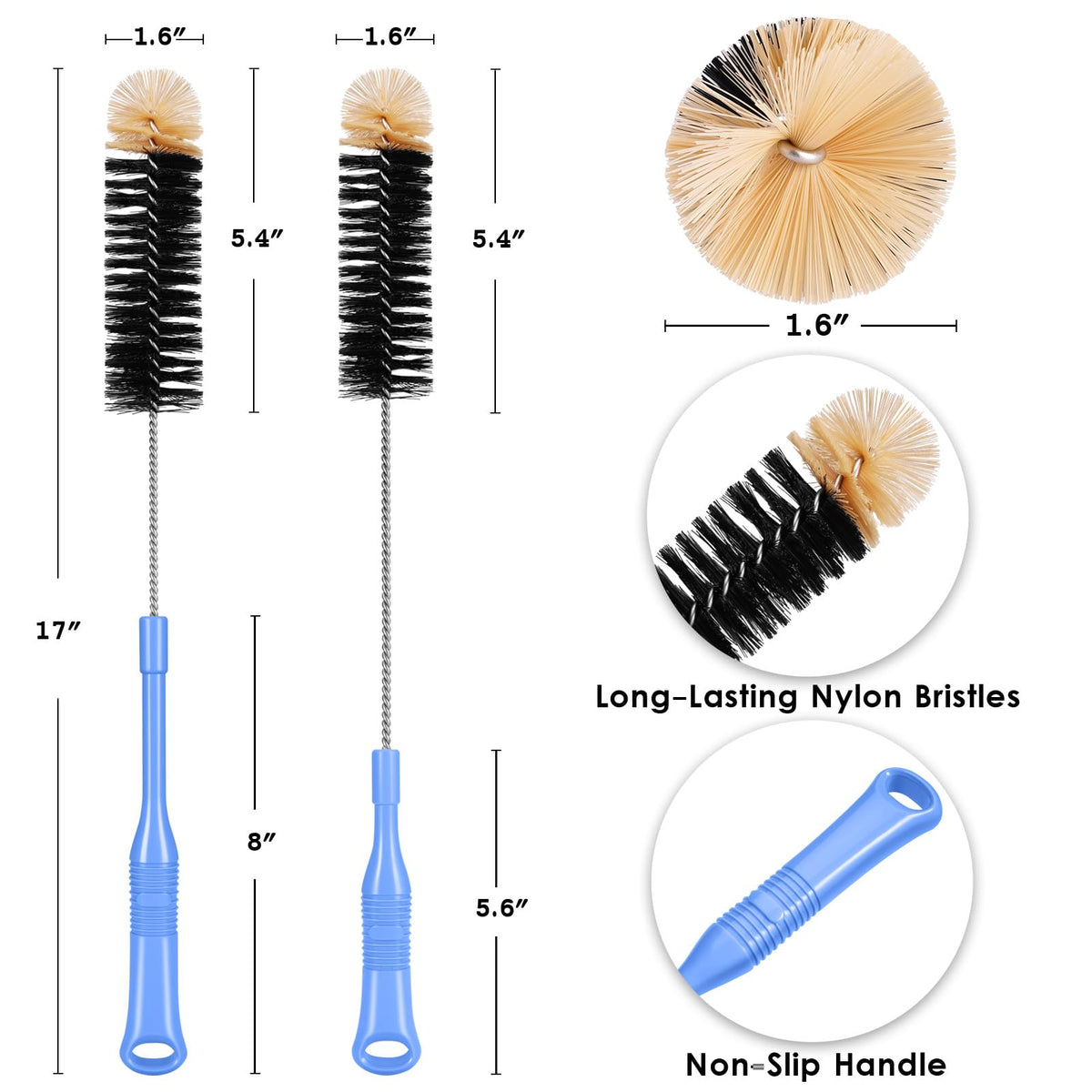 Durable nylon bristles of Mosolan bottle cleaning brush