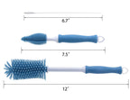 Long handle silicone brush cleaning a glass bottle