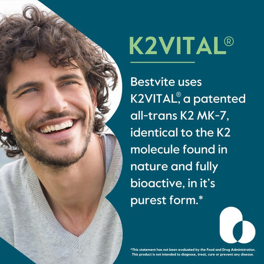 Bestvite Vitamin K2 MK7 120 vegetarian capsules supplement facts and ingredient label details