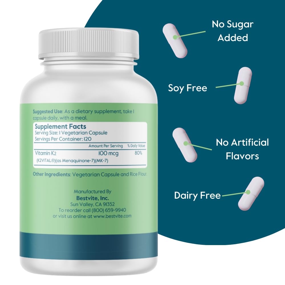 Bestvite Vitamin K2 K2VITAL formula clean label certification seals showing non GMO and gluten free