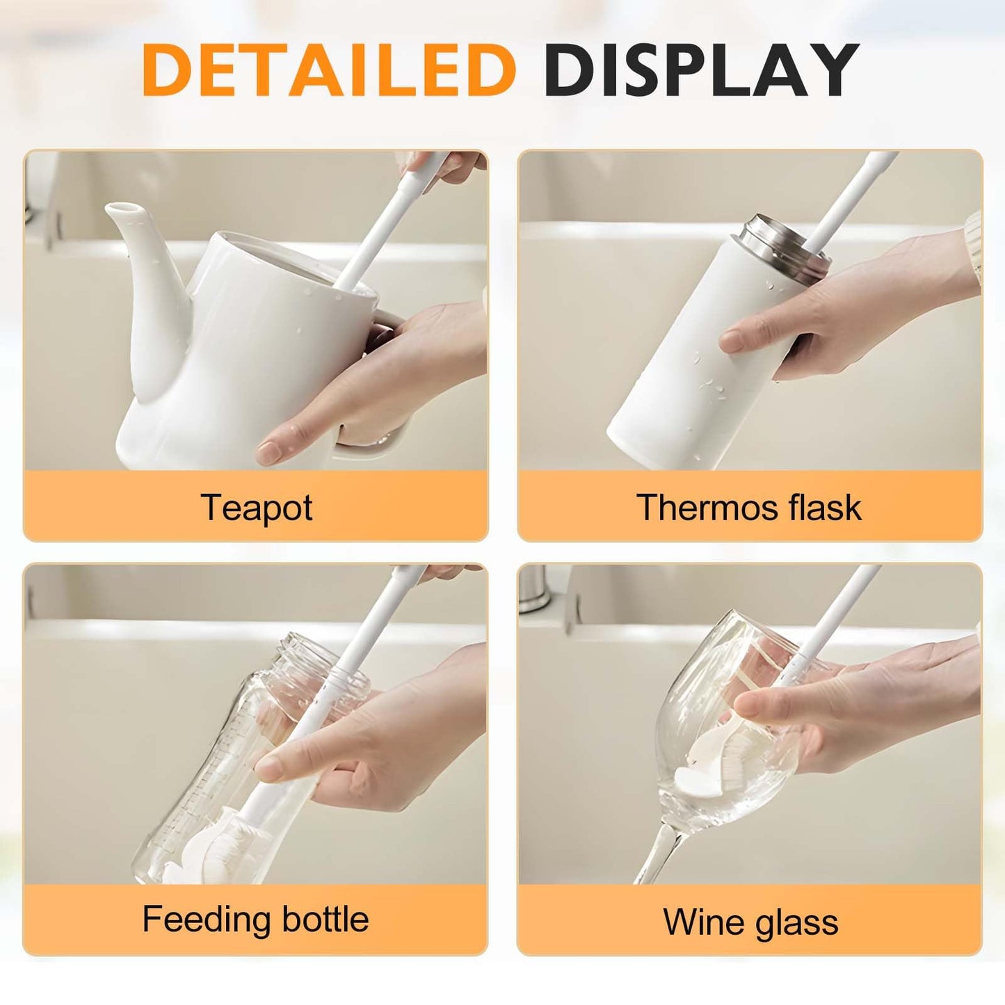 AprYew flexible brush cleaning baby bottle in kitchen sink