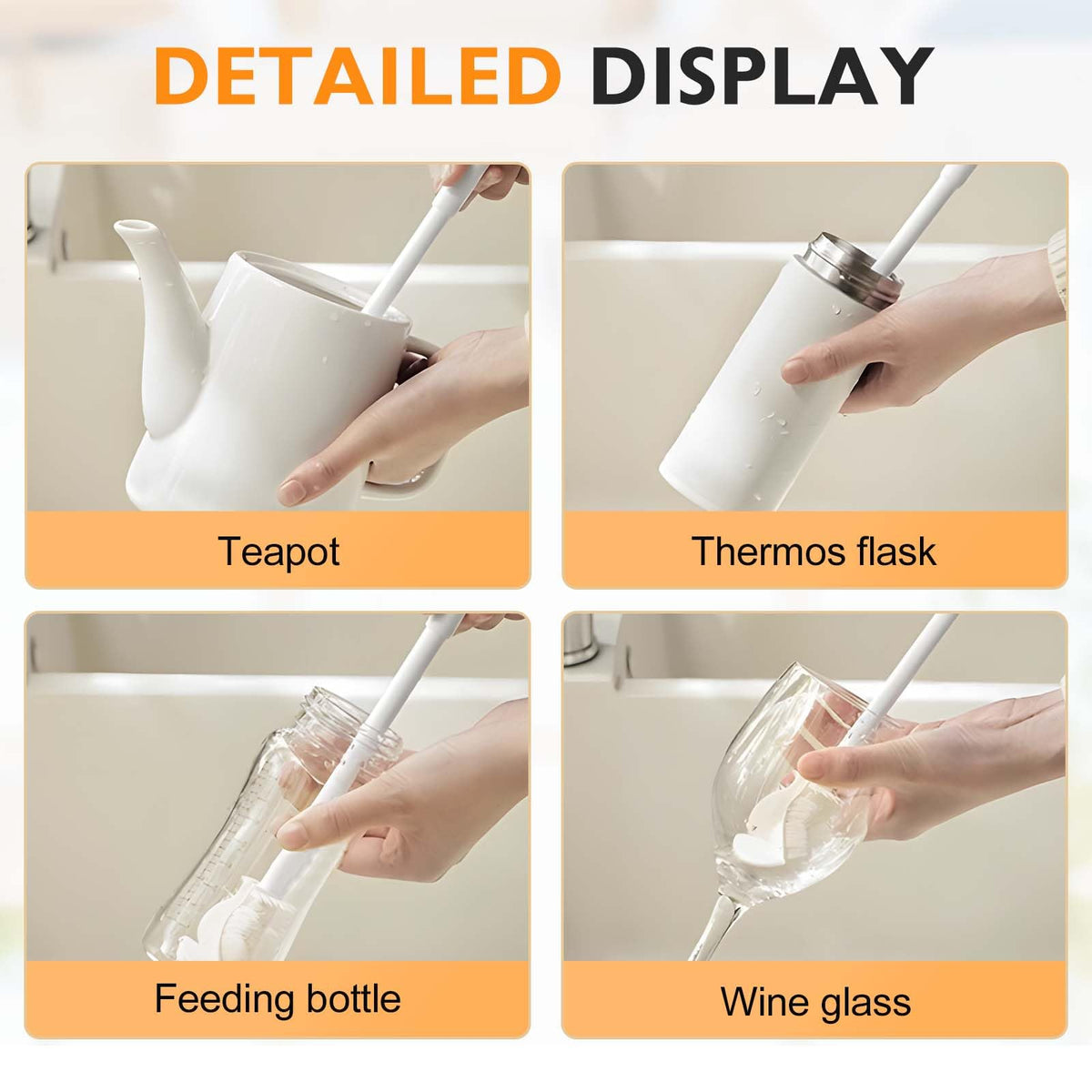 AprYew flexible brush cleaning baby bottle in kitchen sink