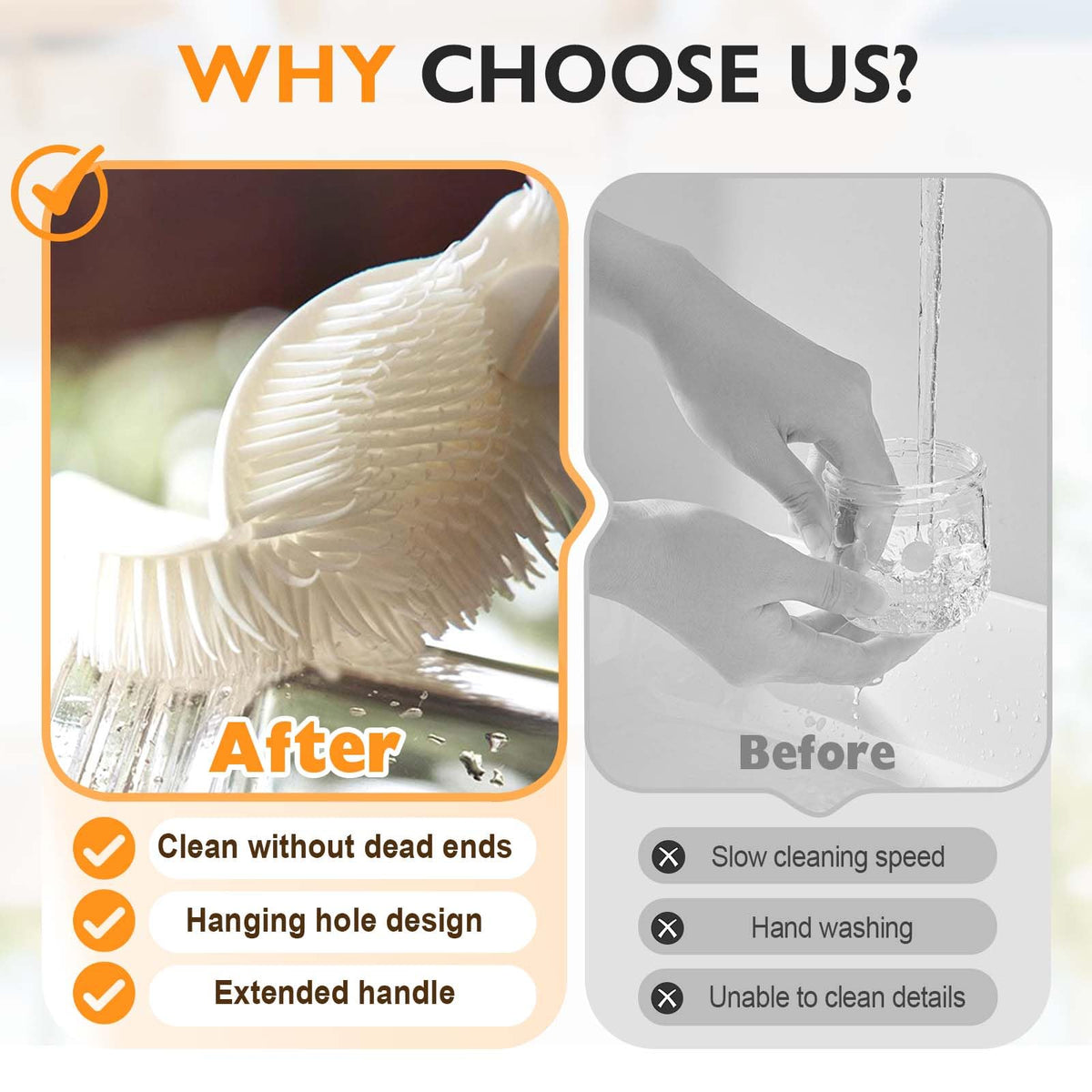 AprYew silicone brush reaching deep into tall water bottle