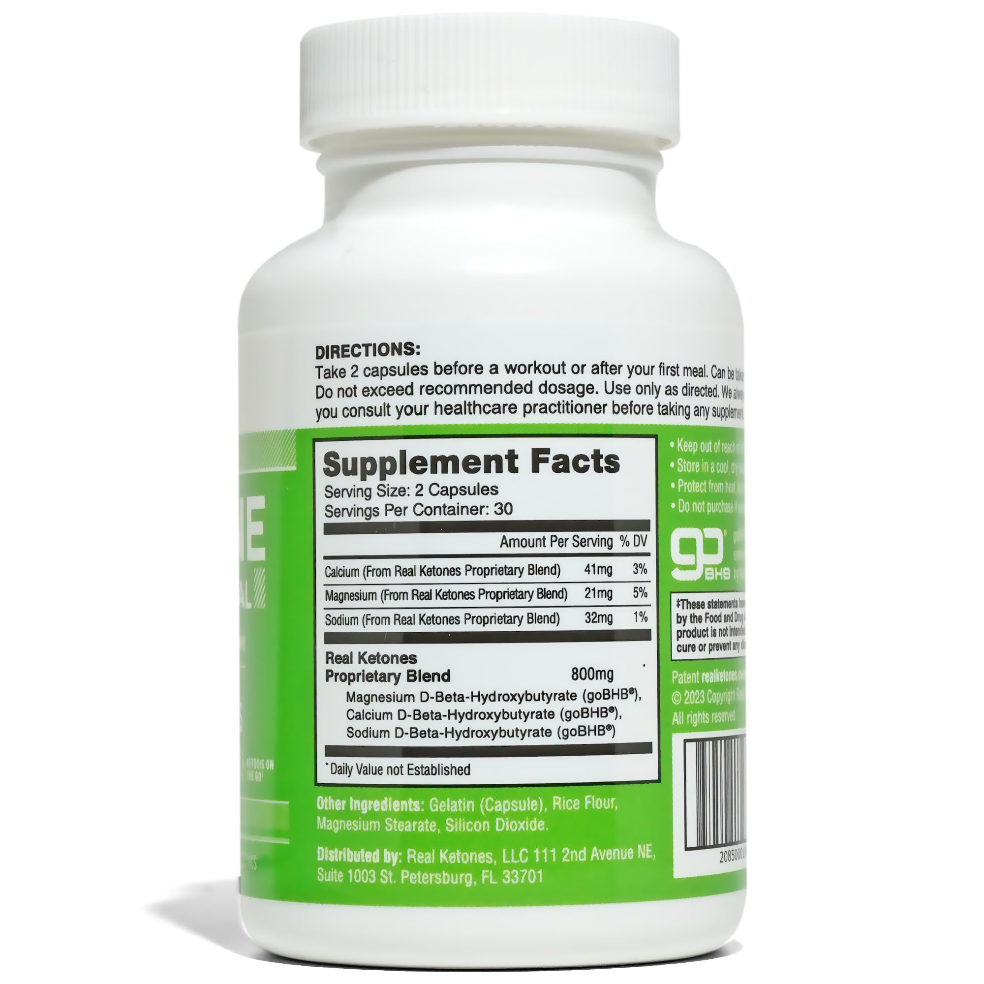 Real Ketones exogenous ketones supplement bottle close up showcasing ingredient callouts