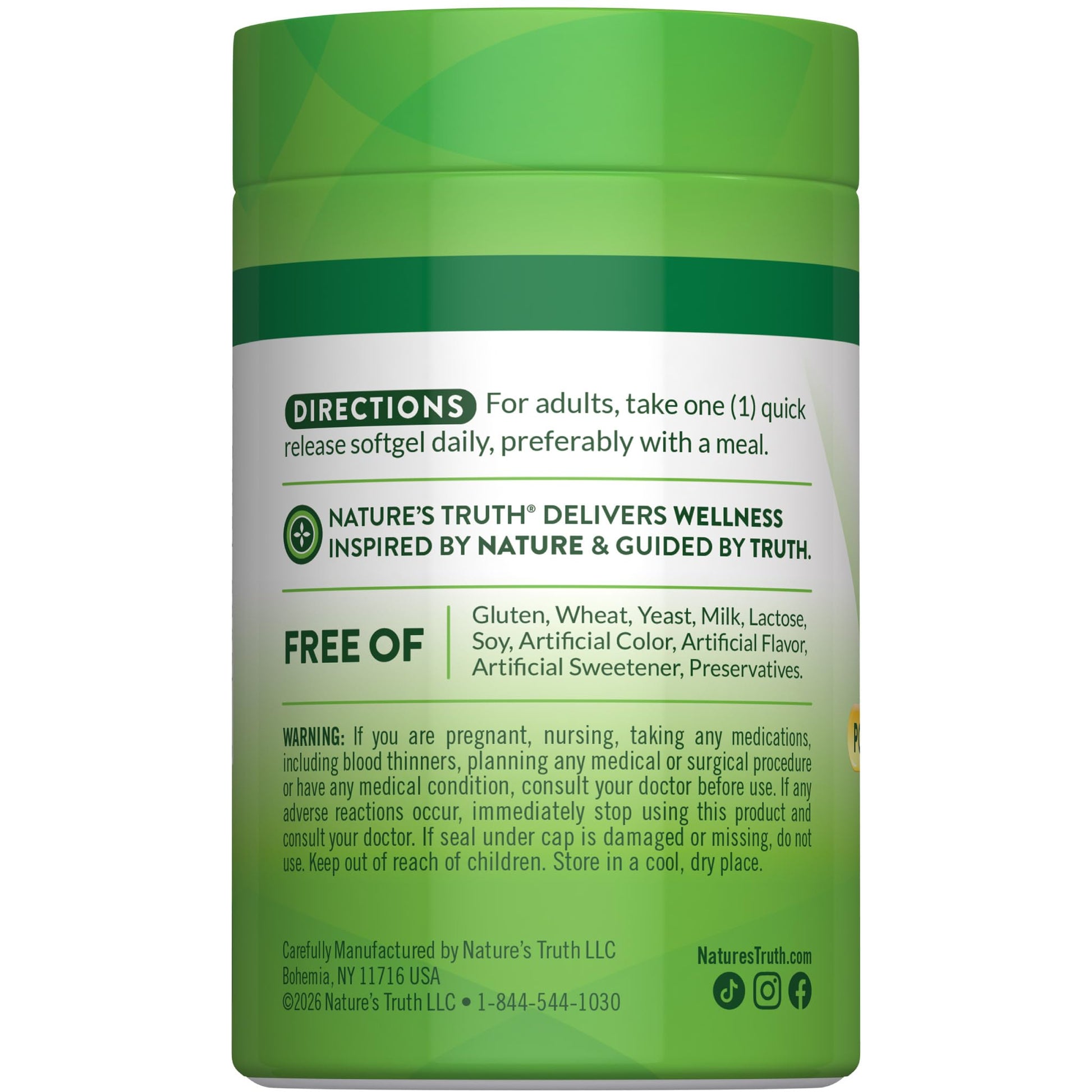 Nature's Truth premium vitamin complex bottle displaying 50 quick release softgels count