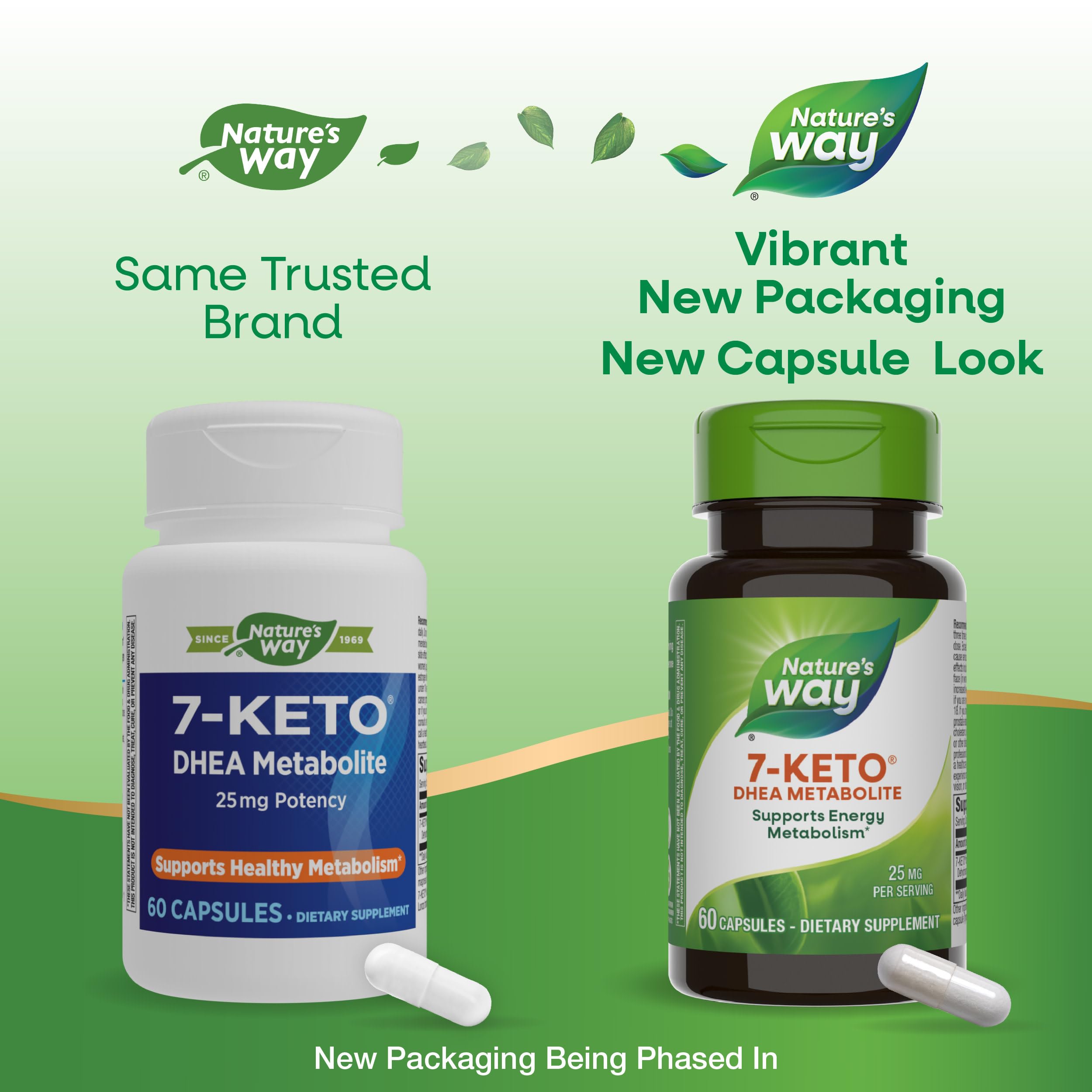 Nature's Way 7-Keto DHEA Metabolite bottle showing supplement facts label and ingredient details