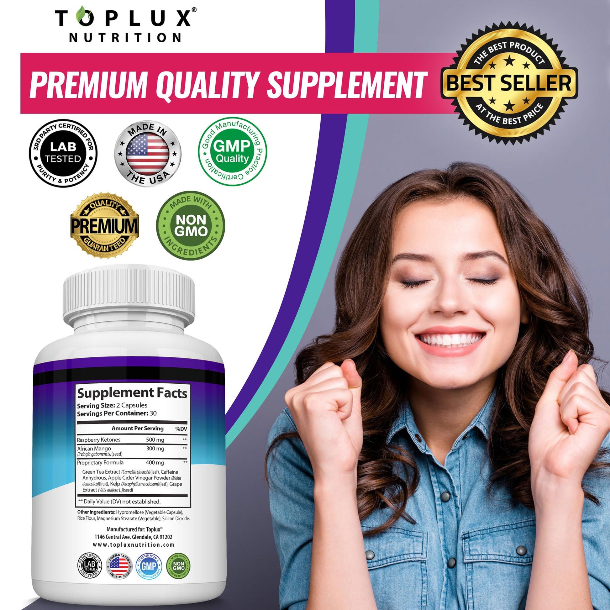 Toplux Nutrition Keto Burn lifestyle view showcasing product packaging size details