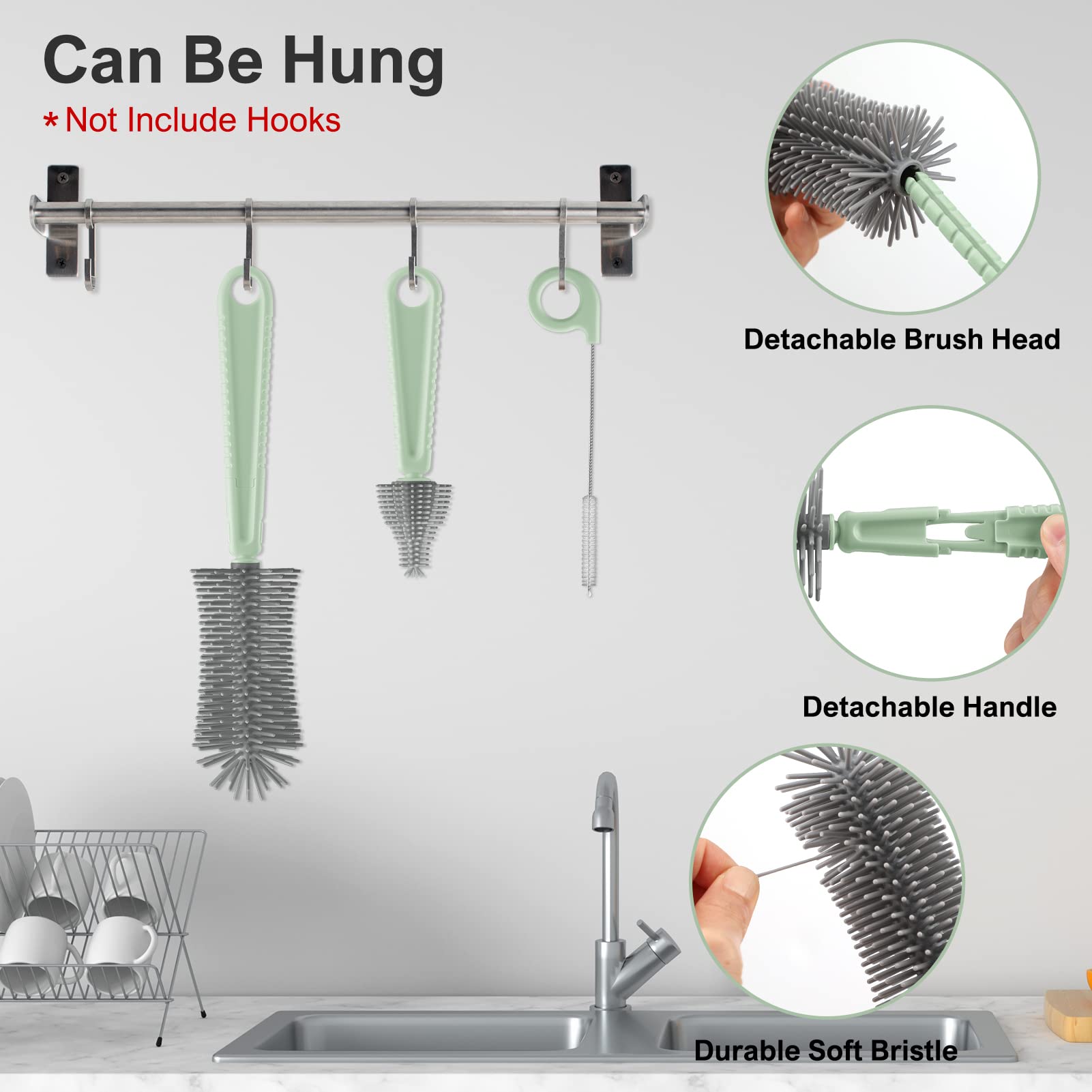 Close up of silicone nipple and straw cleaning brushes