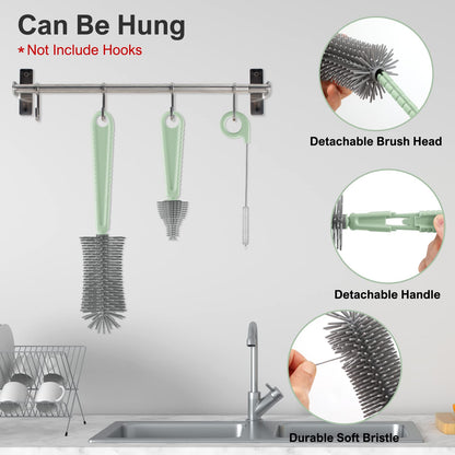 Close up of silicone nipple and straw cleaning brushes